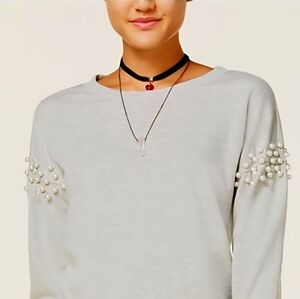 Ultra Flirt Pearl Shoulder Dropped Sleeve Sweatshirt Small Heather Gray